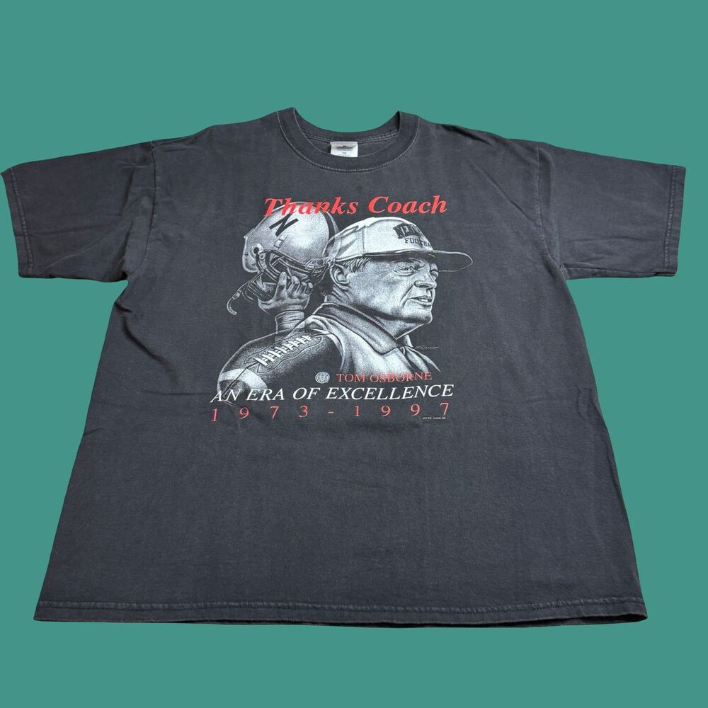 Vintage Nebraska Cornhuskers Tom Osborne Tribute T Shirt XL Black 90s Coach